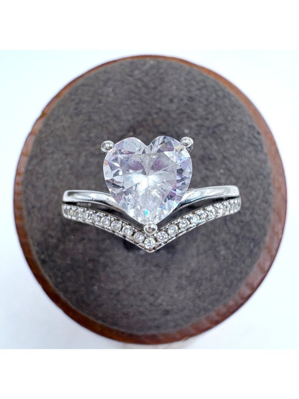 VTG Sterling Silver 925 Heart Cubic Zirconia Prong Set Statement Ring Size 7.75